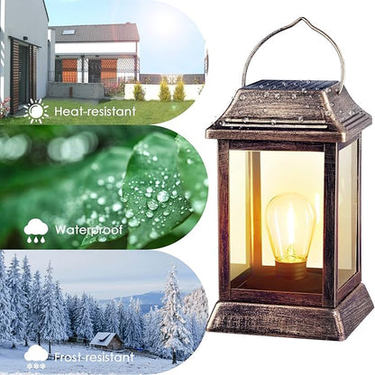 UBright Metal Solar Lantern Lights Outdoor Waterproof Hanging Solar Lights for Outside Garden Lights for Patio Yard LED Bulb 2 Pack