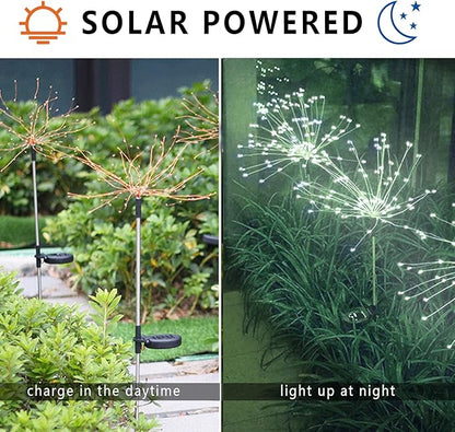2 PCS Solar Firework Light, Outdoor Solar Garden Decorative Lights 120 LED Powered 40 Copper Wires String DIY Landscape Light for Walkway Pathway Backyard Christmas Decoration Parties (Cool White)