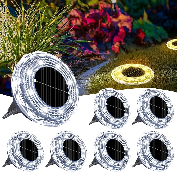 Solar Ground Lights 12 Pack,8 LED Garden Path Lights,Outdoor Ground Lights Landscape Lighting Waterproof,Solar Lawn Light for your courtyard, swimming pool,walkways, pathway, driveway, lawns(White)