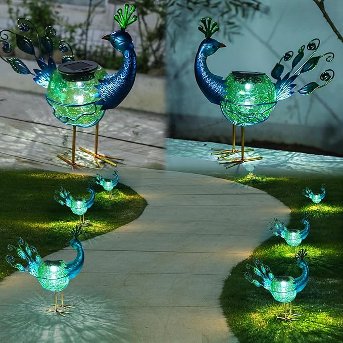 Peacock Solar Lanterns, Waterproof LED Garden Lights
