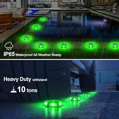 Green Solar Dock Lights Driveway Deck Lights - 12 Packs Waterproof Outdoor LED Aluminum Dock Lighting Warning Step Light for Driveway Sidewalk Garden Pathway Yard