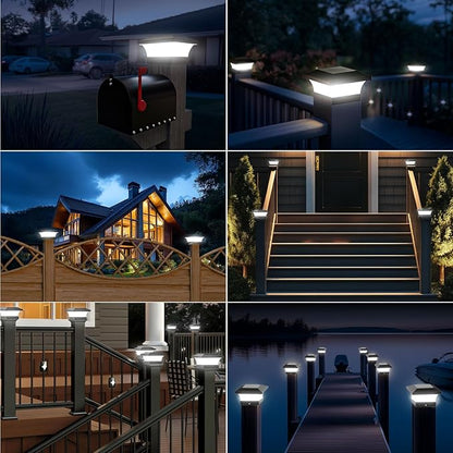 T-SUN Solar Post Lights, Waterproof Outdoor Solar Post Cap Lights for 4X4 Wooden Posts, 6000K Cool White LED Lighting, Deck, Patio Garden Decor or Fence(2 Pack)
