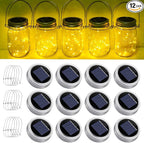 Mason Jar Lid Fairy Lights 12-Pack, Solar Patio LED