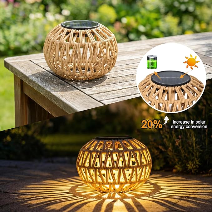 2 Pack Solar Lantern Outdoor Waterproof,Outdoor Table Lanterns Decor,Rattan Solar Lights Decorative,Small Tabletop Lanterns Gifts for Mom,Grandma,Lantern Lights Outside for Garden,Yard,Steps,Patio