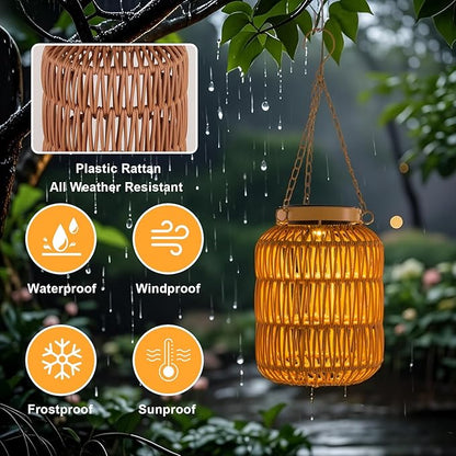 Solar Outdoor Lanterns Waterproof, Hanging Rattan Lantern Lights for Outside, Solar lamp Outdoor Chandelier Idea for Gazebo Pergola Porch Patio Pathway Decor (2)