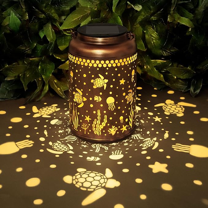 Sea Turtle Solar Lanterns Outdoor Waterproof, Birthday Gifts for Women Mom Grandma, Metal Hanging Solar Lights Decorative LED Lanterns for Yard Patio Porch Decor