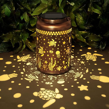 Sea Turtle Solar Lanterns Outdoor Waterproof, Birthday Gifts for Women Mom Grandma, Metal Hanging Solar Lights Decorative LED Lanterns for Yard Patio Porch Decor