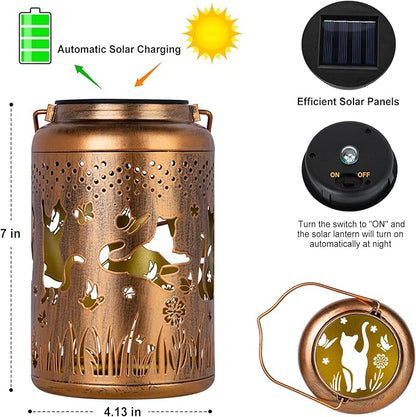 2 Packs Cat Gifts Solar Lanterns Outdoor Waterproof, Birthday Gifts for Women, Mom, Metal Hanging Solar Lights Outdoor for Patio Porch Yard Backyard Garden Decor
