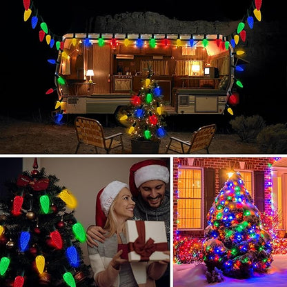 Christmas Decorations Solar Strawberry String Lights Outdoor,50LED Multicolor C6 Strawberry with Xmas Gifts Decor,Waterproof Solar Christmas Lights for Home,Porch,Tree,Roofline Decor