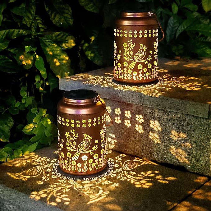 Solar Cardinal Lanterns 2-Pack, Outdoor Hanging LED Decor