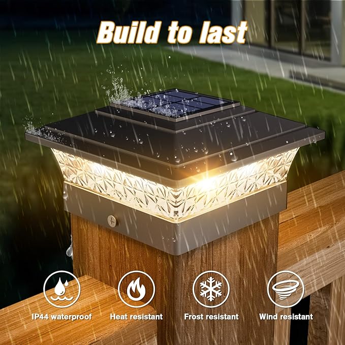 Solar Post Cap Lights Outdoor 12pack, Waterproof Fence Post Lights with 16 Ultra Bright LEDs Fit 4x4 Wood/Vinyl Posts, Black Deck Post Lights with Warm/Cool White for Garden Patio Porch Yard