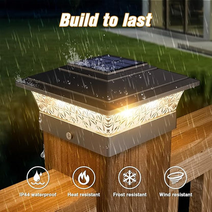 Solar Post Cap Lights Outdoor 12pack, Waterproof Fence Post Lights with 16 Ultra Bright LEDs Fit 4x4 Wood/Vinyl Posts, Black Deck Post Lights with Warm/Cool White for Garden Patio Porch Yard