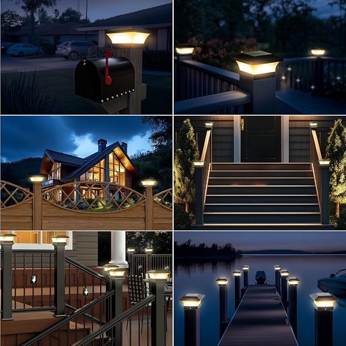 T-SUN Solar Post Cap Lights, Outdoor Waterproof LED Lights for 4x4 Wooden Posts, Deck, Fence, Garden, Mailbox – Eco-Friendly, Made from Recycled Materials, Sustainable Solar Fence Post Light (12 Pack)