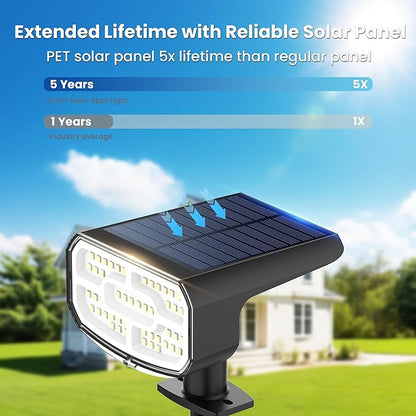 Solar Spot Lights Outdoor Waterproof IP65,6 Pack,Cool Light, 2 Lighting Modes Selectable, Solar Powered Yard Garden Solar Spot Lights for Garden Outside Landscape Auto On/Off