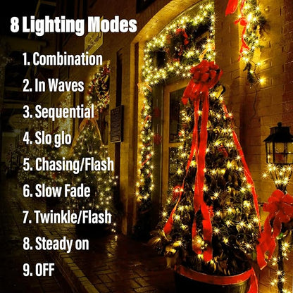 Battery Operated Christmas Lights - 4 Pack Total 66ft 200 LED Battery String Lights 8 Modes Waterproof with Timer for Home, Garden, Party, Holiday, Christmas Tree Decoration (Green Wire, Warm White)