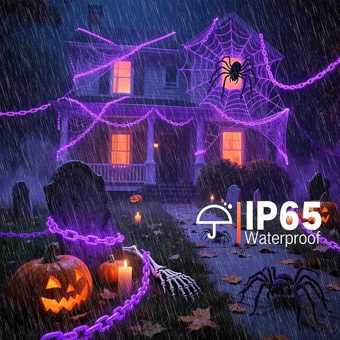 10Ft Purple Halloween Chain Lights Battery Operated with Timer, 8 Modes Halloween Decorations Indoor Outdoor, Waterproof Lighted Plastic Chains for Haunted House Party Cosplay Props Skeleton Dog