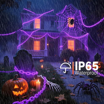 10Ft Purple Halloween Chain Lights Battery Operated with Timer, 8 Modes Halloween Decorations Indoor Outdoor, Waterproof Lighted Plastic Chains for Haunted House Party Cosplay Props Skeleton Dog
