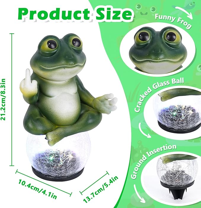 Funny Meditating Frog Garden Statue - Outdoor Statues & Yard Art for Patio Backyard - Sassy Zen Frog Statue with Solar Lights - Unique Birthday Gifts for Mom Grandma & Gag Gift for Friends