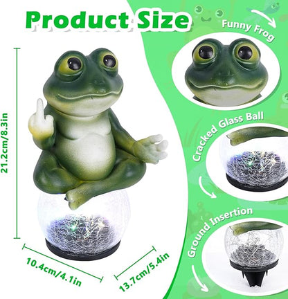 Funny Meditating Frog Garden Statue - Outdoor Statues & Yard Art for Patio Backyard - Sassy Zen Frog Statue with Solar Lights - Unique Birthday Gifts for Mom Grandma & Gag Gift for Friends