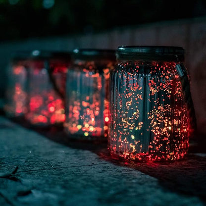 Hanging Solar Lantern Lights Outdoor 2 Pack,20 LED Solar Mercury Glass Mason Jar Hanging Lights Waterproof for Tree, Table, Yard, Garden, Patio, Holiday Party Outdoor Decor, Color Changing