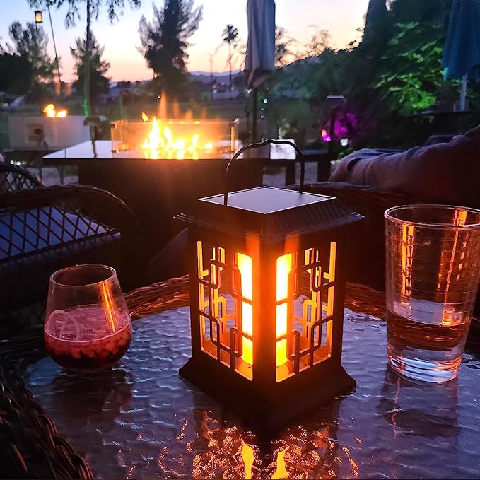 Flickering Solar Lantern Outdoor, Waterproof Hanging Flame Solar Powered Lantern for Pathway, Tabletop, Patio, Garden Decoratives (2 Pack)