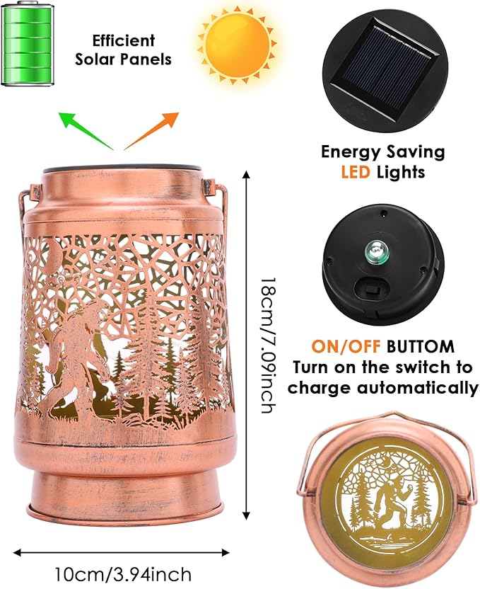 Bigfoot Gifts Solar Lantern - Metal Hanging Lights Outdoor Sasquatch Yard Decor Waterproof Led Lighting for Garden Patio Lawn Backyard Balcony Party Birthday Gift for Women Mom Grandma