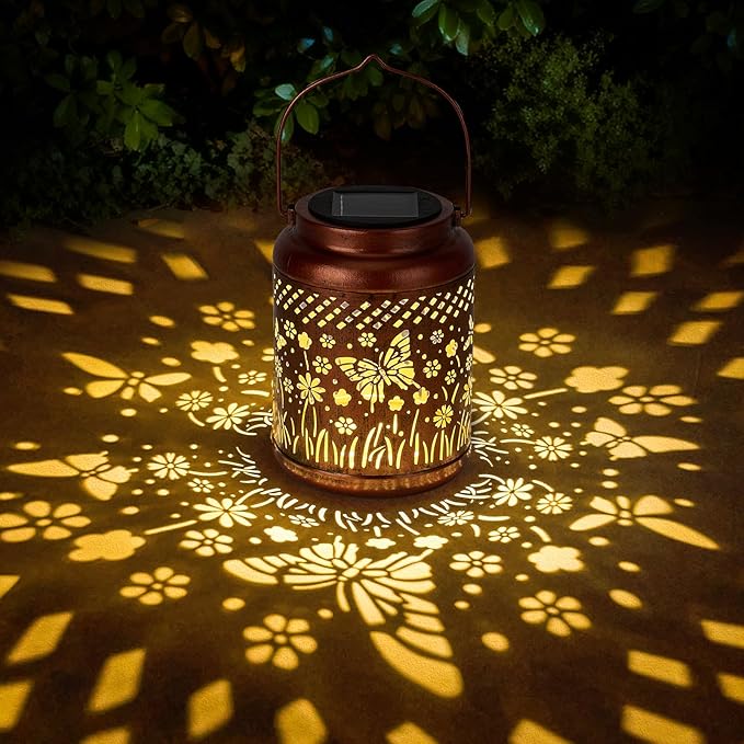 Butterfly Solar Lanterns Outdoor Waterproof - Metal Garden Decor Hanging Solar Lights Butterfly Decorations for Patio Yard Lawn Porch Pathway,Unique Gifts for Women Mom Grandma