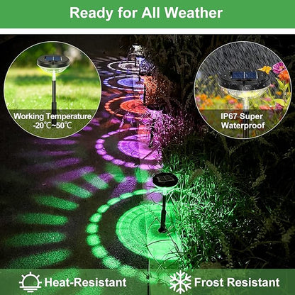 Nupostai Bright Solar Pathway Lights 2 Pack, Color Changing + Warm White LED, IP67 Waterproof Solar Garden Lights for Walkway, Yard, Backyard, Lawn Decorative