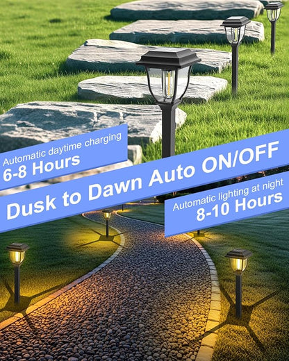 Solar Pathway Lights 12 Pack Outdoor 3000K Bright Auto On/Off Solar Garden Lights Long Lasting Solar Powered Landscape Light for Path Yard Walkway Lawn Driveway Decor Lighting - Warm White