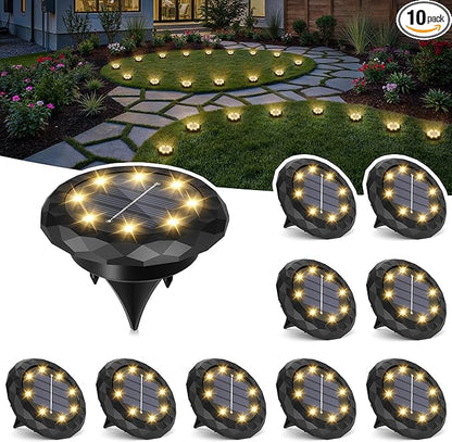 SOLPEX Mini Solar Ground Lights, 10 Pack Solar Lights Outdoor Waterproof, Landscape Lighting for Garden Pathway Driveway Walkway (Warm White)