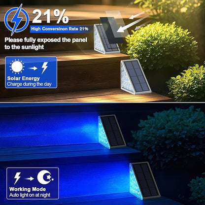 2 Pack Solar Stair Lights, Outdoor Step Lights with Waterproof IP67, Blue Color LED Solar Light for Outside Light Decor for Stair, Deck, Front Step, Front Porch, Patio and Backyard