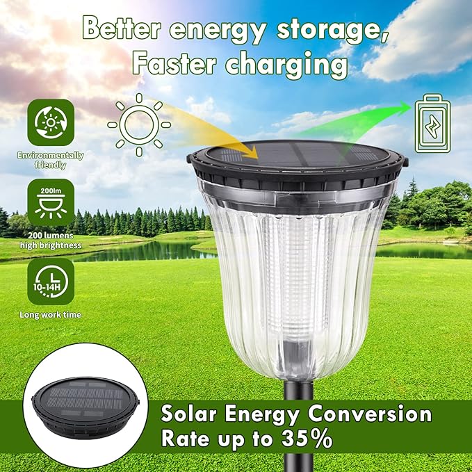2-Pack Warm White Solar Path Lights, Outdoor Driveway LED