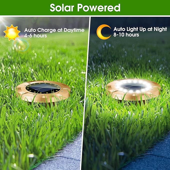 Biling Solar Ground Lights Outdoor 8 Pack, Bright 16 LEDs Solar Lights Outdoor Waterproof, Bronze Landscape Lights Solar Powered for Yard Garden Walkway Pathway Driveway (White)