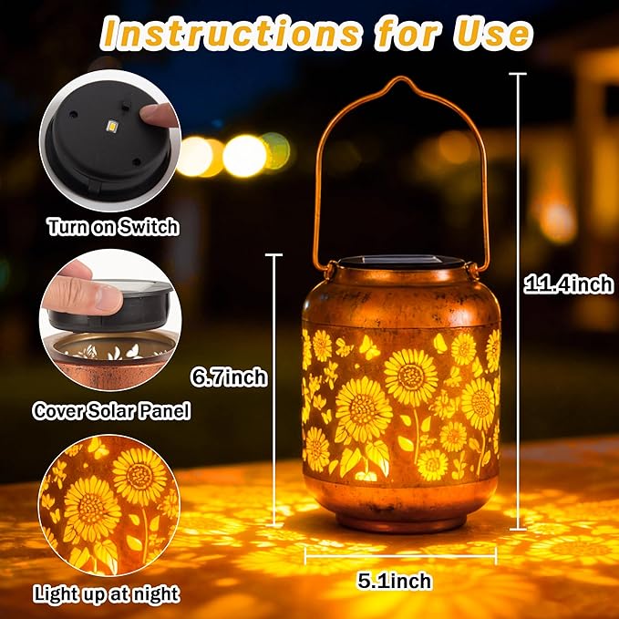 Solar Lanterns Outdoor Waterproof, Sunflower Gifts for Women Grandma Mom, Hanging Solar Lights for Backyard Porch Patio Table Yard Balcony Lawn Pathway, Mothers Day Gifts