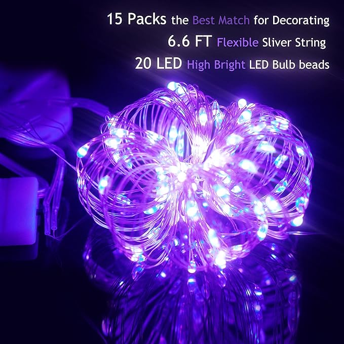 15-Pack 6ft Christmas LED String Lights, Waterproof Timer Lights