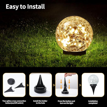Solar Globe Lights Outdoor Waterproof-Solar Balls Garden-Cracked Glass Ball Solar Lights Outdoor-Solar Orbs Outside-Outdoor Decorations Patio & Yard Lawn Backyard Decor