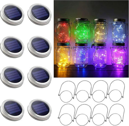 30LED Solar Mason Jar Lights, 8 Pack Jar Lid String Lights (No Jars), Waterproof Fairy Firefly Light for Garden, Patio, Outdoor, Yard, Lawn Decor(8 Colors)