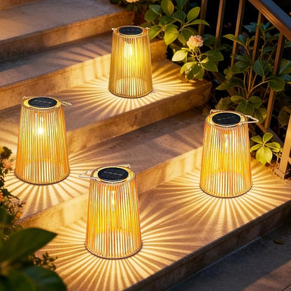 4 Pack Solar Lanterns Outdoor Waterproof, Hanging Rattan Woven Solar Lights with Auto On/Off, Decorative Gifts for Garden, Yard, Patio, Tree, Porch, Lawn, Pathway & Outside Tabletop Decor
