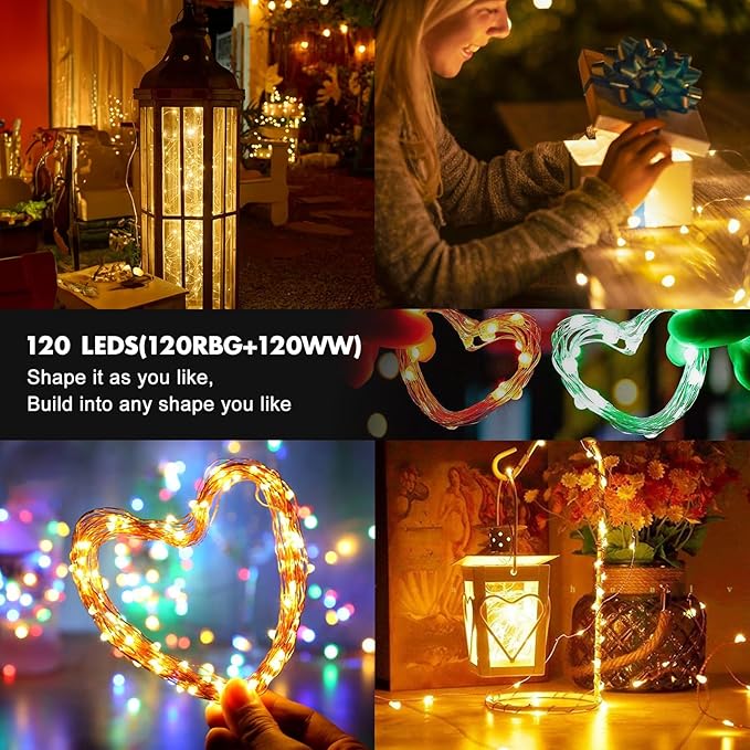 120 LED Christmas Twinkle Lights, 39ft Waterproof for Patio