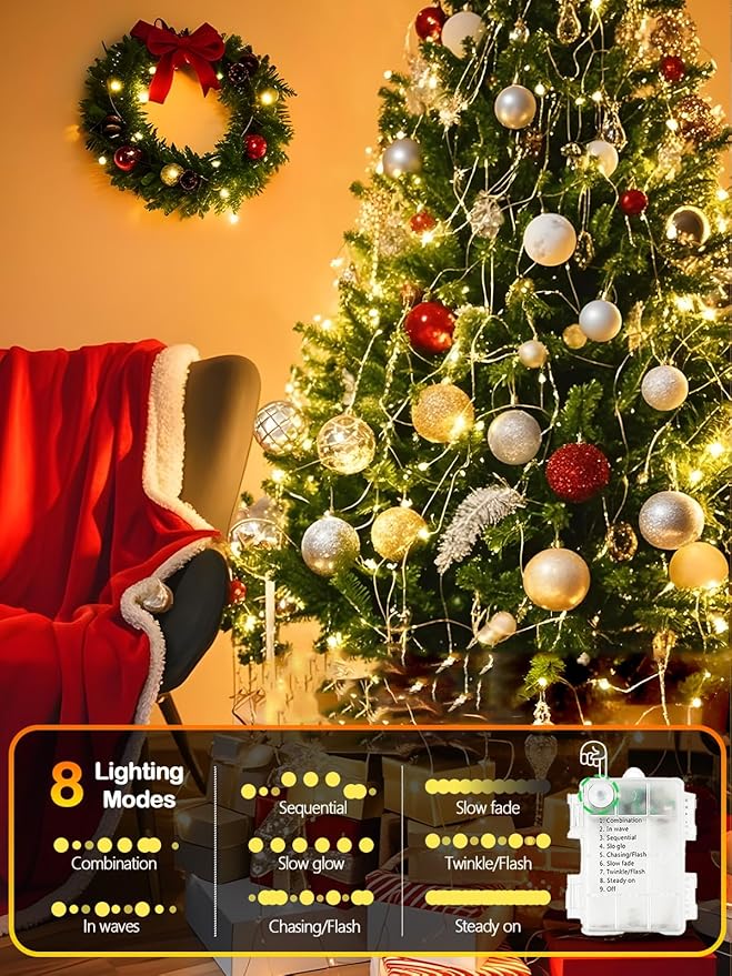 4-Pack Christmas String Lights, 33ft 100 LED Waterproof Twinkle Lights