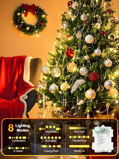 2 Pack 100 LED Fairy Lights Battery Operated with Remote, 33FT Waterproof Twinkle Lights with Timer & 8 Modes, Fairy String Lights Outdoor Indoor for Bedroom Classroom DIY Christmas Decor (Warm White)