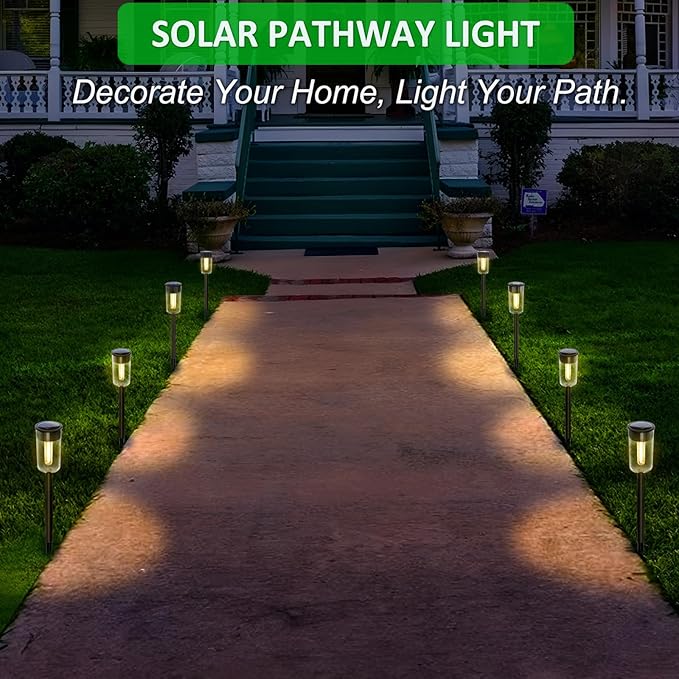 8 Pack Solar Pathway Lights, Solar Lights Outdoor Waterproof Garden Stake for Outside Yard Landscape Path Walkway Driveway Lawn Decor