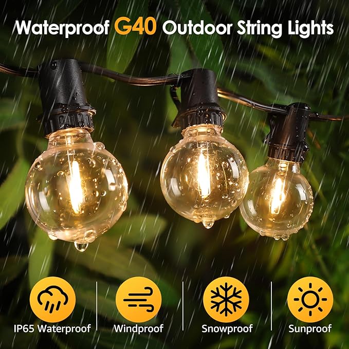 Mlambert 96FT(2x48FT) Solar String Lights with Remote, Outdoor Waterproof Patio Lights with 36 LED Shatterproof G40 Bulbs(2 Spare) for Yard-Black Wire