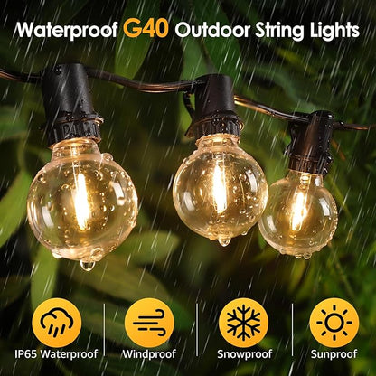 Mlambert 96FT(2x48FT) Solar String Lights with Remote, Outdoor Waterproof Patio Lights with 36 LED Shatterproof G40 Bulbs(2 Spare) for Yard-Black Wire
