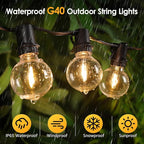 Black Yard String Lights, 48ft Weatherproof LED