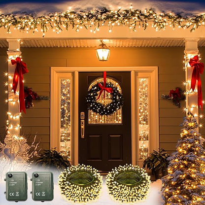 String Lights Battery Powered, 2 Pack Total 33 FT 100 LED Christmas Lights Indoor Outdoor Decoration, Twinkle Fairy Light for Classroom Dorm Xmas Tree Decoration, Warm White