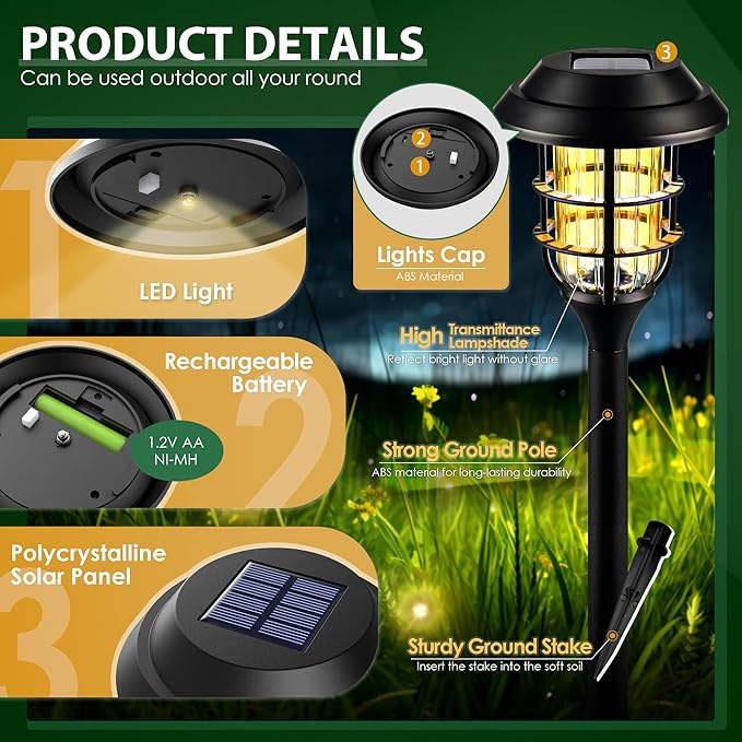 Warm White Solar Pathway Lights 8-Pack, Garden LED