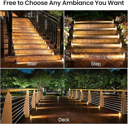 Brown Solar Step Light Outdoor Stair Lights, Deck Lights Outdoor Powered IP65 Waterproof, 3000K Warm White Solar Outdoor Step Light, Decor for Stair, Deck, Step,Porch and Outside Patio,12 Pack