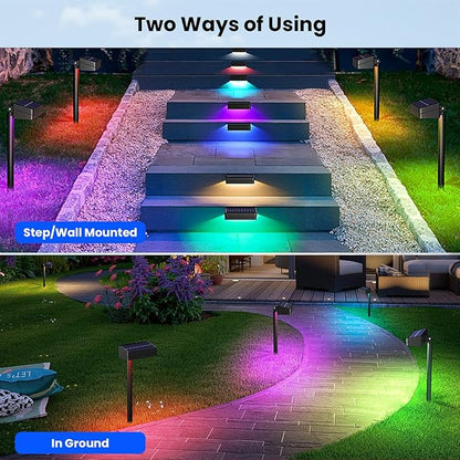 Solar Pathway Lights Outdoor, 8 Pack Bright Solar Lights Outdoor Waterproof, Auto On/Off 2-in-1 Fence & Garden Landscape Lighting with 10 Color Modes for Yard Path Lawn Walkway Driveway Decor
