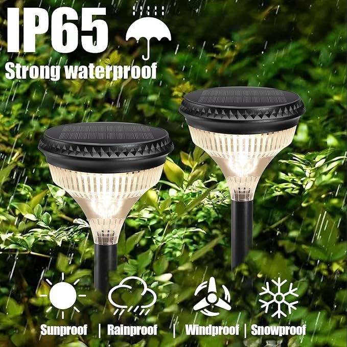Large Solar Pathway Lights Outdoor 4 Pack IP65 Waterproof 150 Lumens Super Bright Solar Lights 3 Color Temperatures Auto On/Off Light Sensor for Yard Garden Landscape Path Walkway (5.42" Dia x 19.7"H)